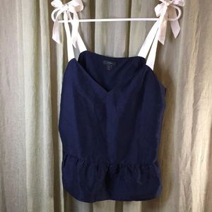 J Crew Navy Silk Shoulder Tie Peplum Cami Top
